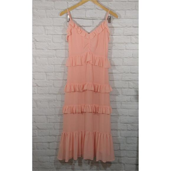 AM Michael Kors Pink Ruffled Tiered Midi Maxi Dress NWT S Coquette Feminine Cute - Picture 12 of 13